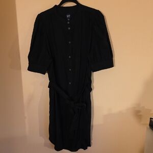 GAP Black Linen Blend Midi Dress with Belt